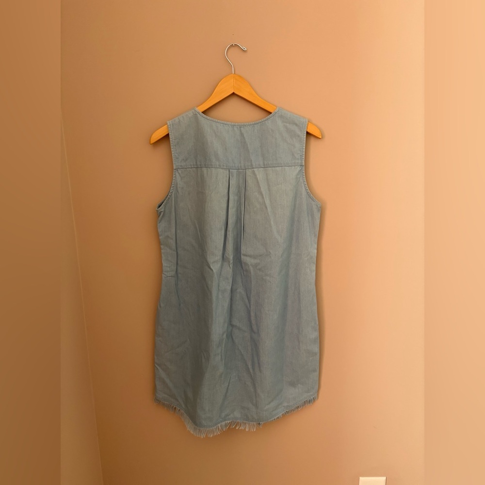 Joy Joy Light Blue Sleeveless Tunic Jean Dress with Tassel Accents Size L - Picture 4 of 4